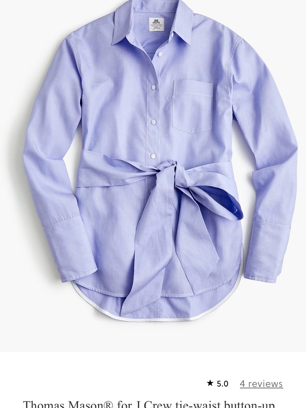 J.Crew Thomas Mason Tie-Waist Button-Up Shirt Blue Size 14 J8631 - Picture 2 of 12